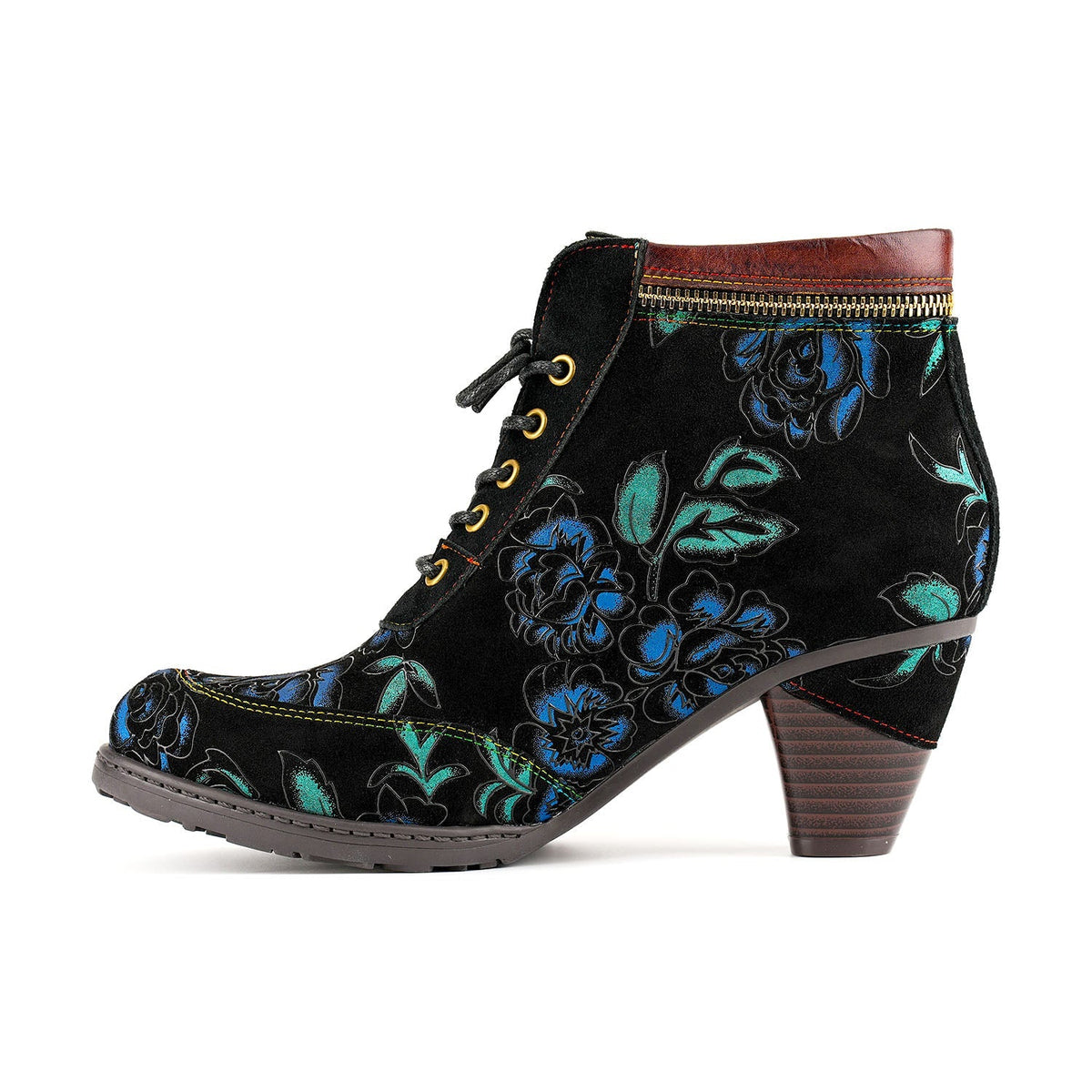 Vintage Nocturne Blossom Ankle Boots