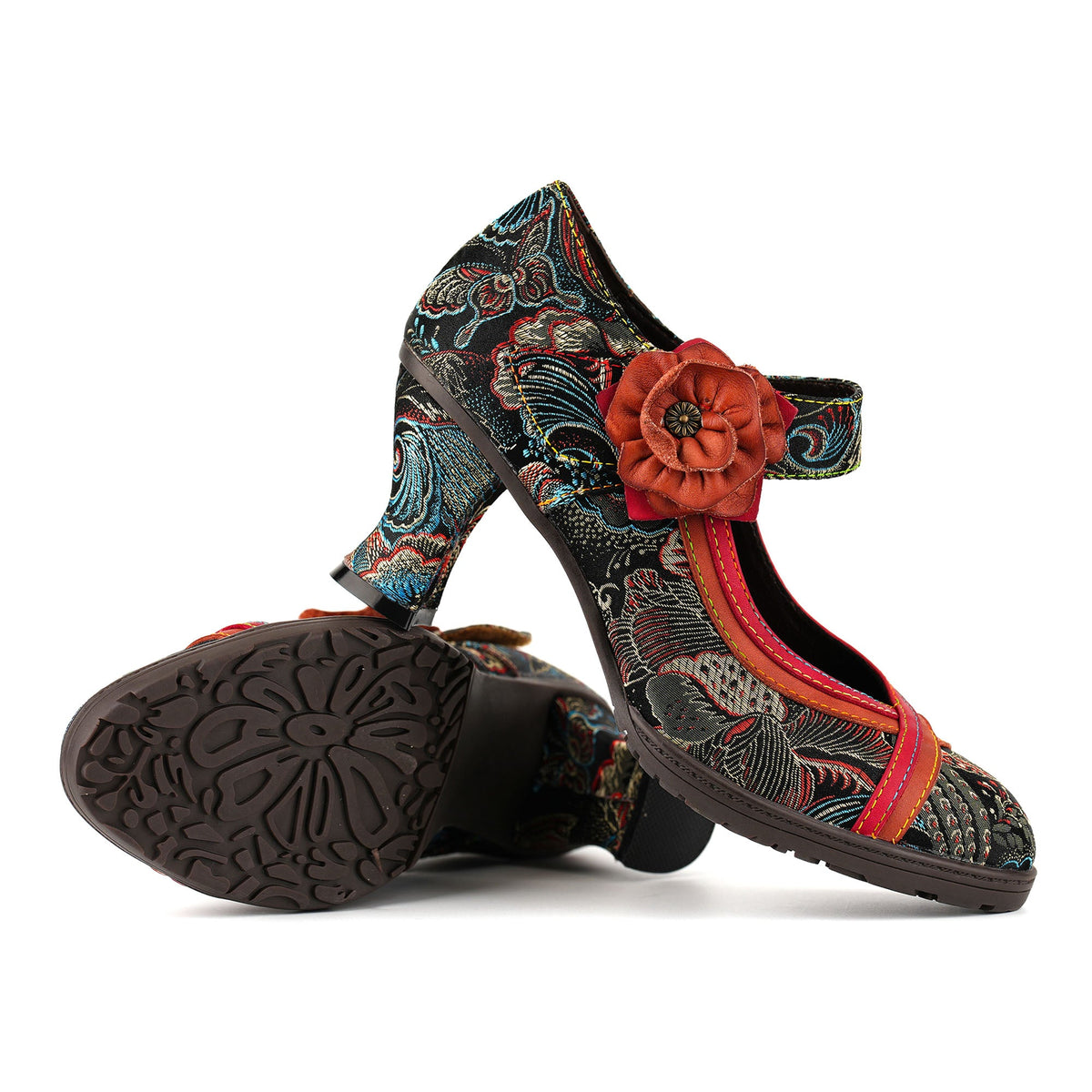Floral Embroidered Mary Jane Pumps