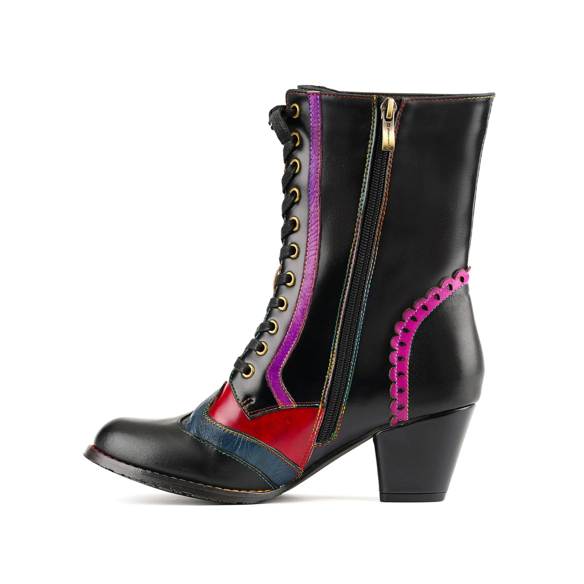 Vintage Crimson Bloom Ankle Boots