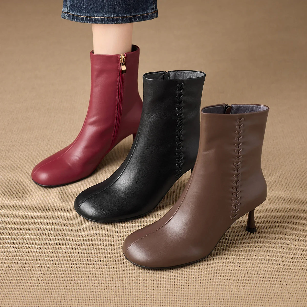 Aylan Genuine Leather Stiletto Ankle Boots