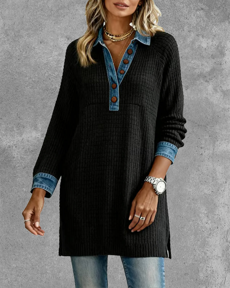 Top with Collar and Contrast Color Insert