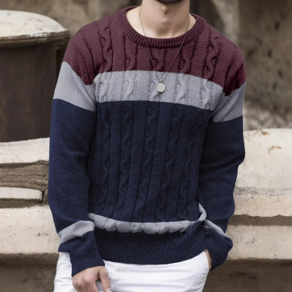 Luc™ | Men's Cable Knit Colourblock Sweater
