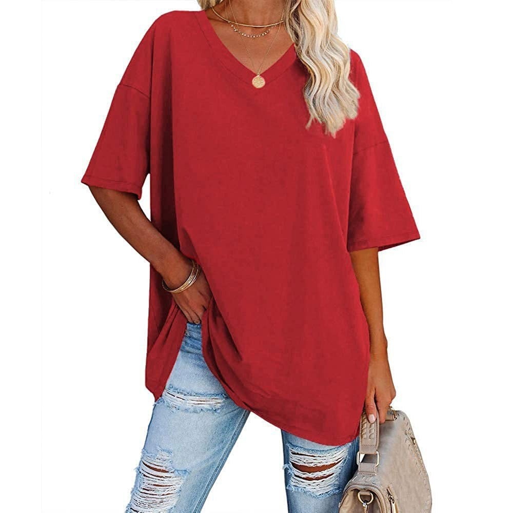Odette V-neck tunic tee with relaxed half sleeves