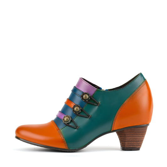 Vintage Colorblock Decorative Buttons Pumps