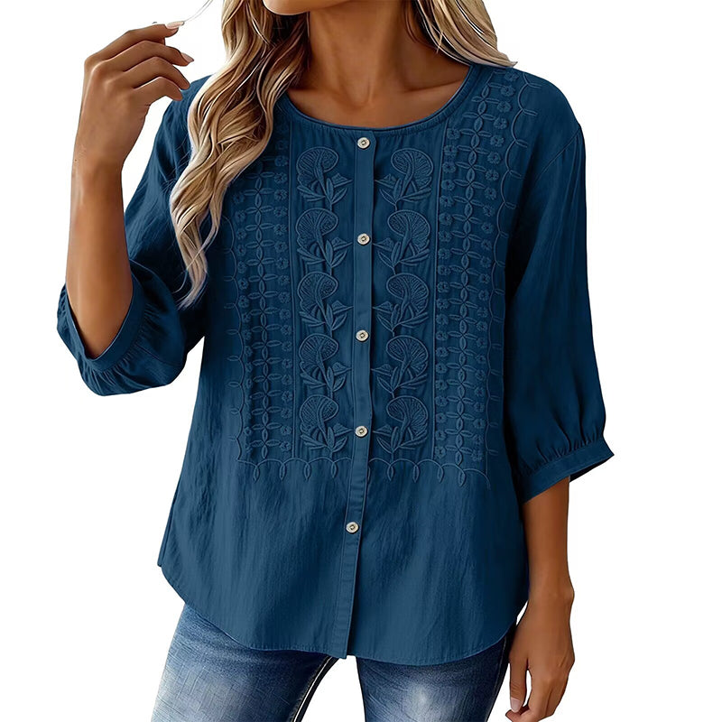 Lorrie - Blouse en coton et lin brodé