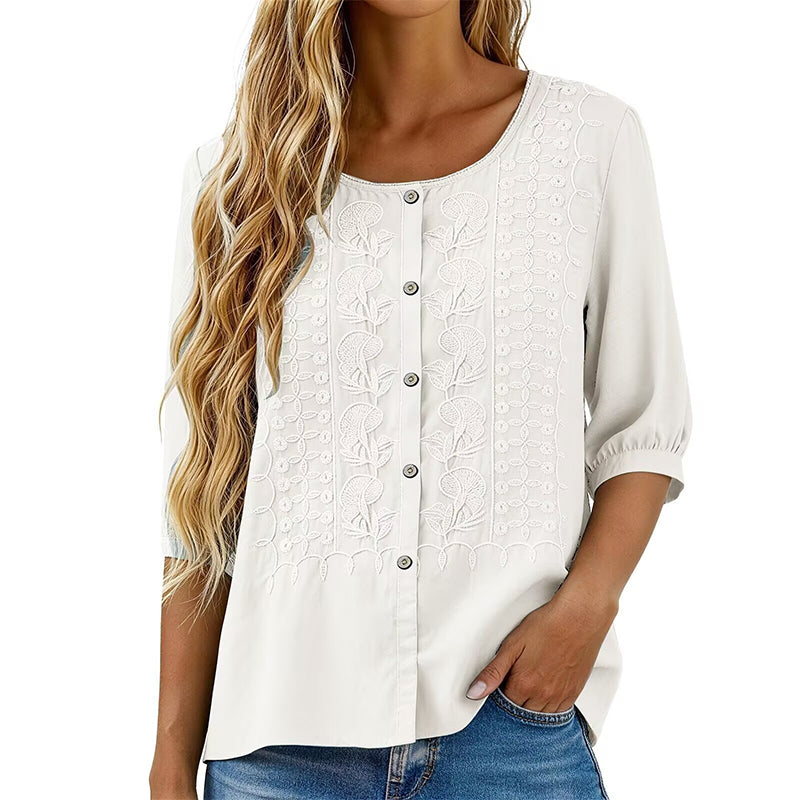 Lorrie - Blouse en coton et lin brodé