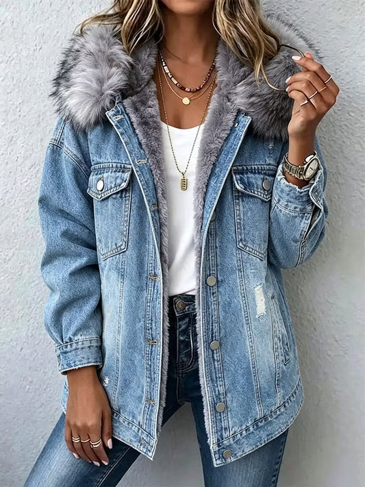 Dagny fur-lined hooded denim jacket for women