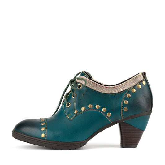 Vintage Teal Studded Oxford Heels