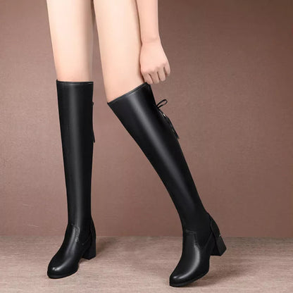 Astrid over-the-knee bow stretch boots in black for women - view 5