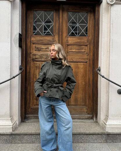 Alzea – Cropped Trench Coat with Belt