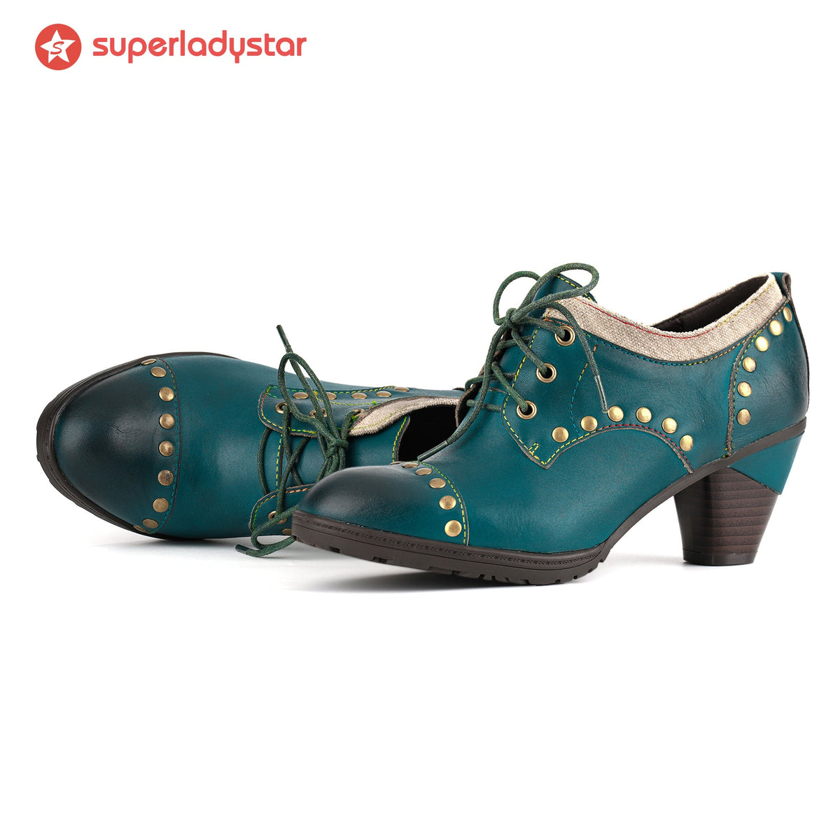 Vintage Teal Studded Oxford Heels