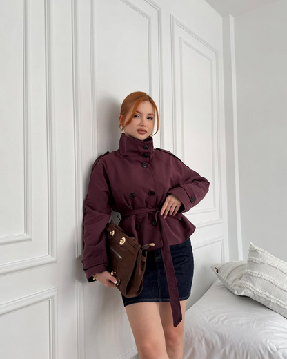 Alzea – Cropped Trench Coat with Belt