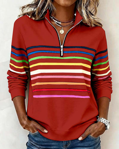ARCADIA | Mode Sweatshirt with Half Zipper and Rainbow Stripes