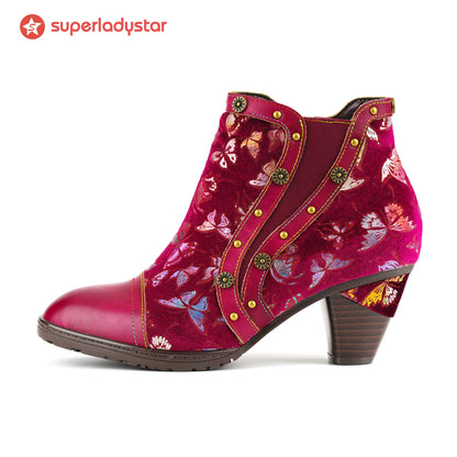 Vintage Butterfly Elegance Leather Ankle Shoes