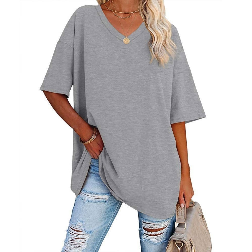 Odette V-neck tunic tee with relaxed half sleeves