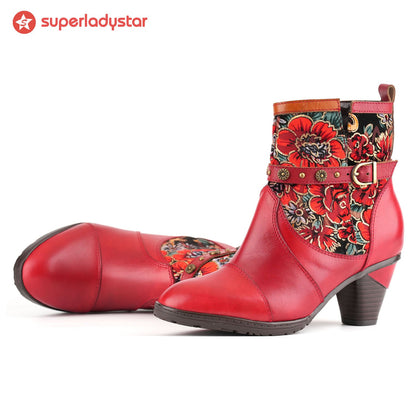 Vintage Vibrant Floral Ankle Boots