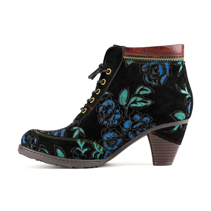 Vintage Nocturne Blossom Ankle Boots
