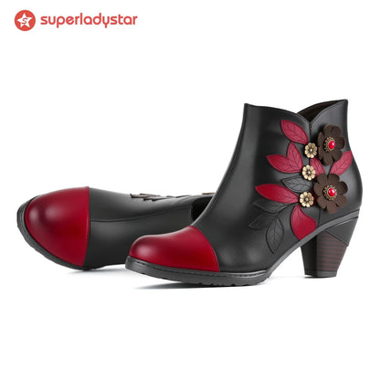 Retro Boho Floral Charm Ankle Boots