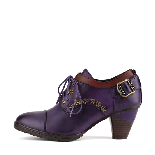 Vintage Lace-Up Decorative Buckle Pumps