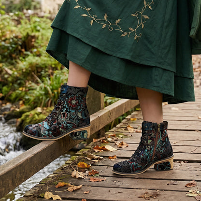 Vintage Handmade Stunning Floral Ankle Boots