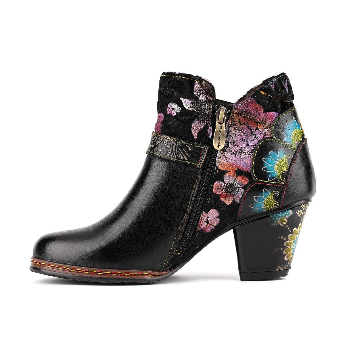 Vintage Handmade Floral Buckle Strap Ankle Boots