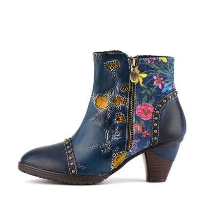 Vintage Handmade Floral Patchwork Ankle Boots