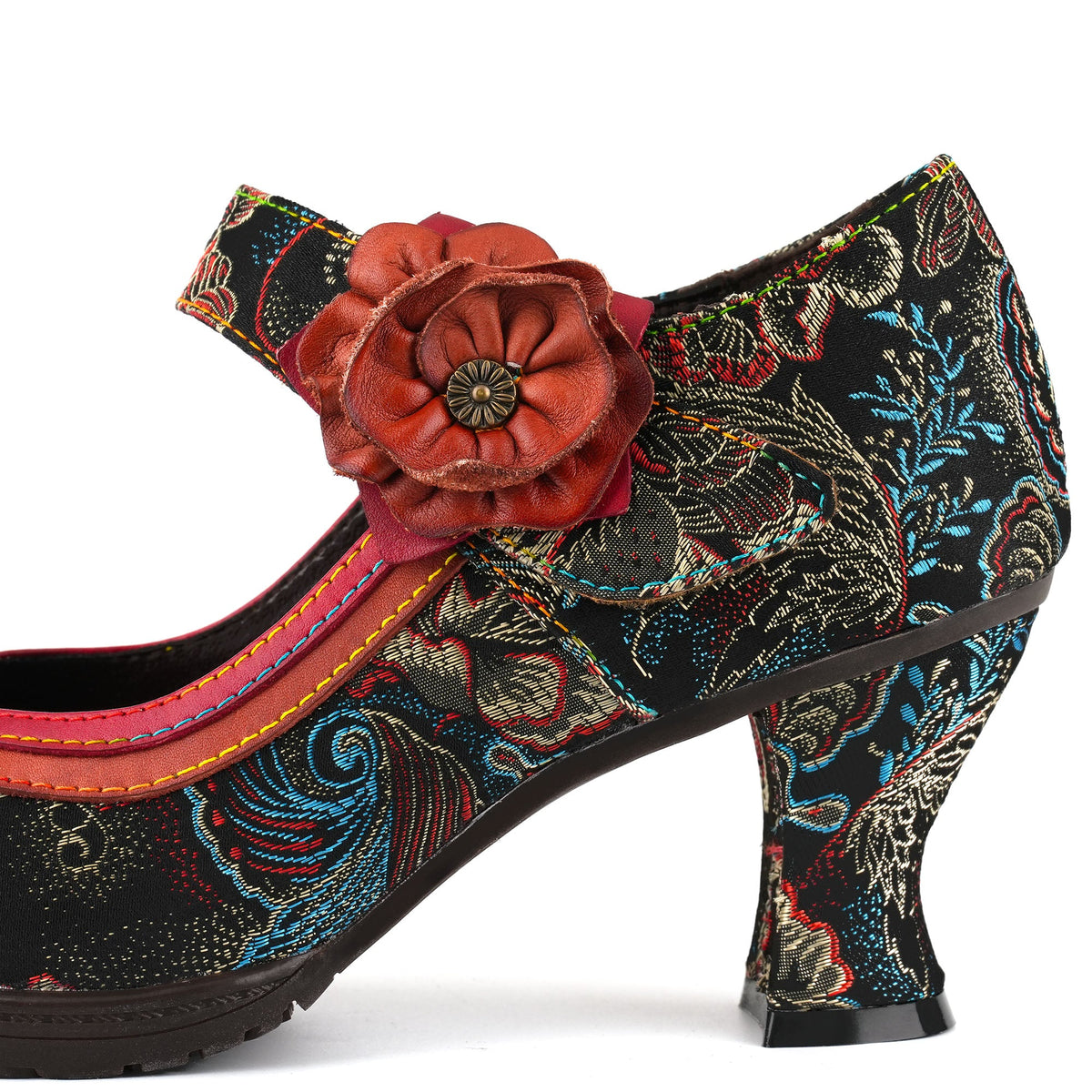Floral Embroidered Mary Jane Pumps