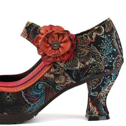 Floral Embroidered Mary Jane Pumps