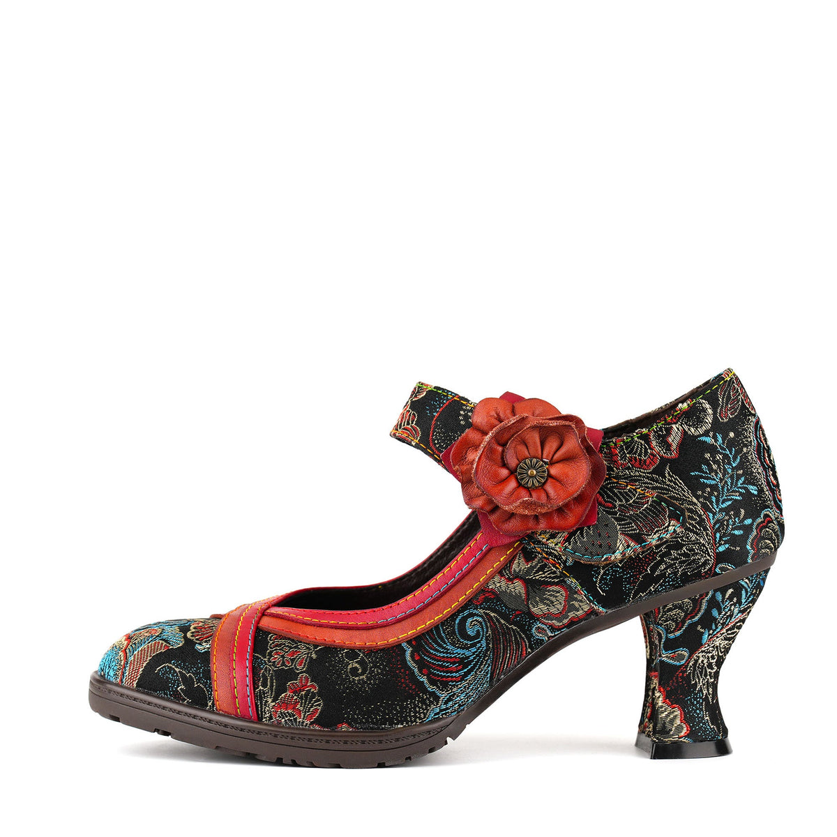 Floral Embroidered Mary Jane Pumps