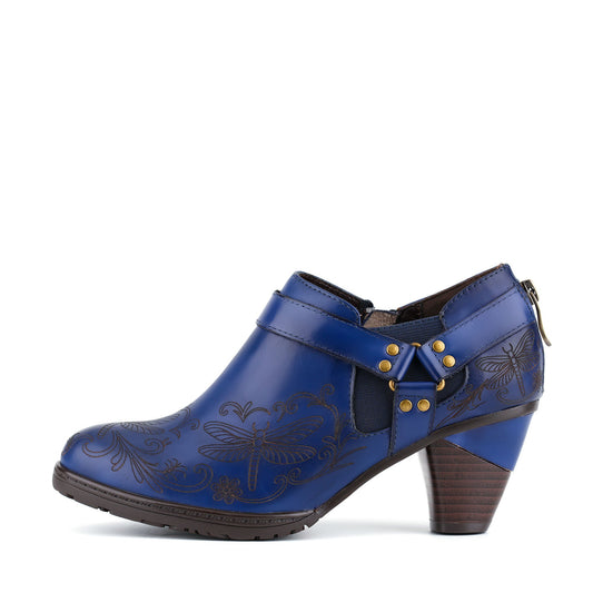 Vintage Leather Dragonfly Engraving Pumps