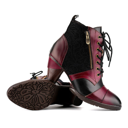 Vintage Handmade Leather Patchwork Ankle Boots