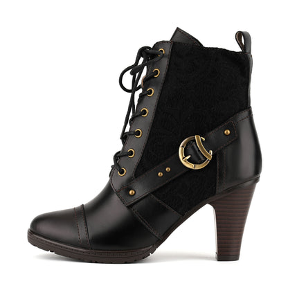 Vintage Charm Elegance Lace-Up Ankle Boots