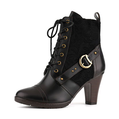 Vintage Charm Elegance Lace-Up Ankle Boots