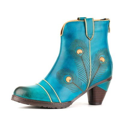 Peacock-Inspired Leather Ankle Boots