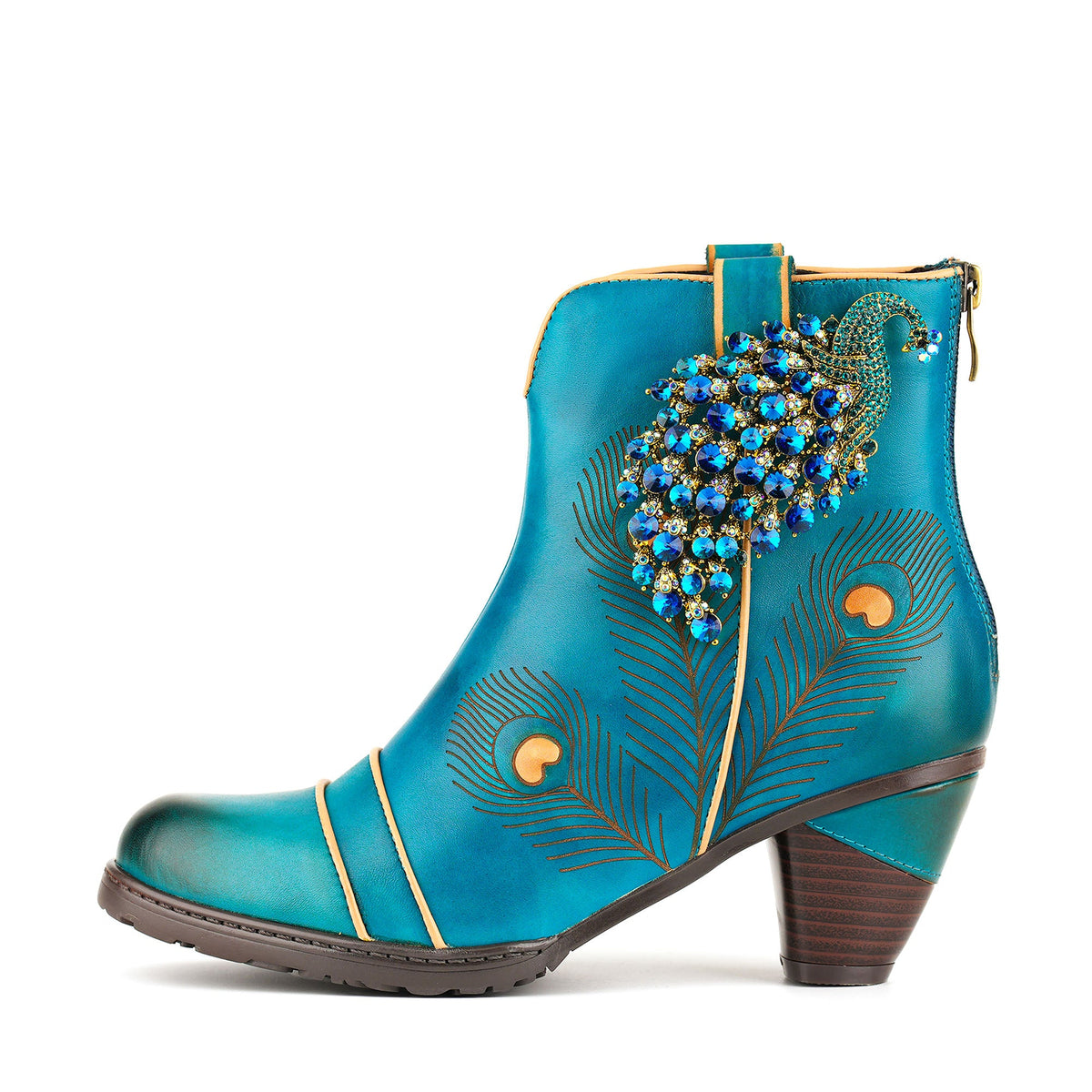 Peacock-Inspired Leather Ankle Boots