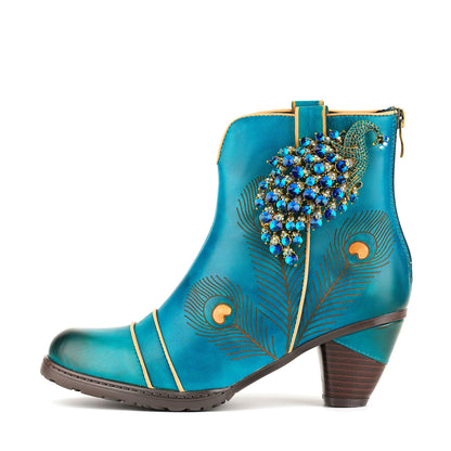 Peacock-Inspired Leather Ankle Boots