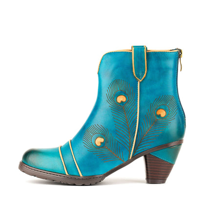 Peacock-Inspired Leather Ankle Boots
