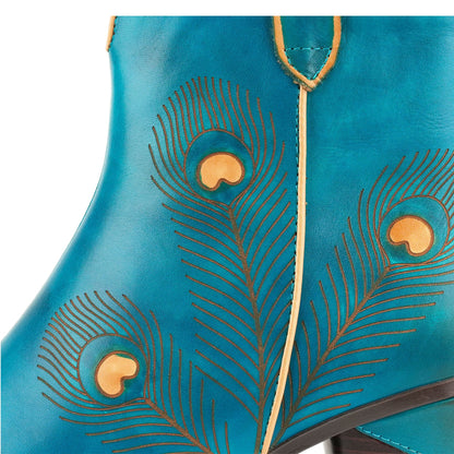 Peacock-Inspired Leather Ankle Boots