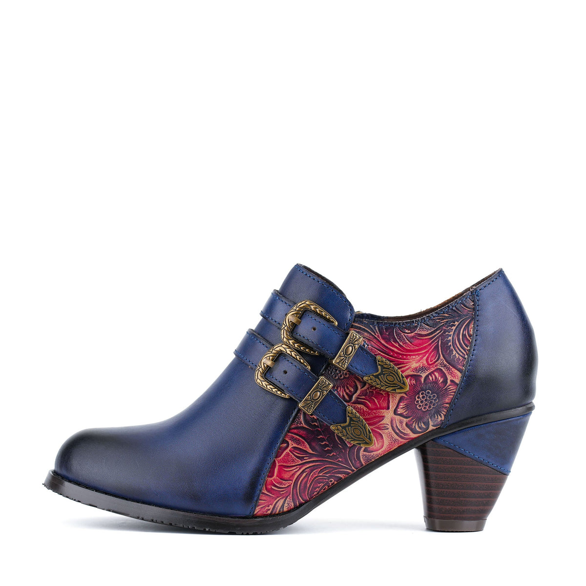 Vintage Floral Buckle Embossed Pumps