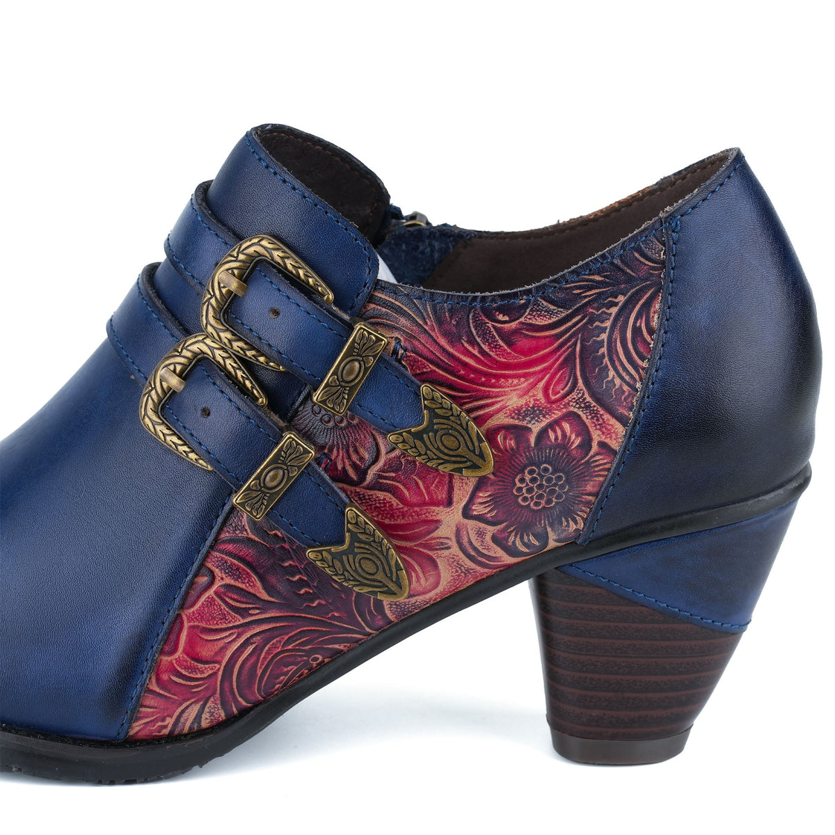 Vintage Floral Buckle Embossed Pumps