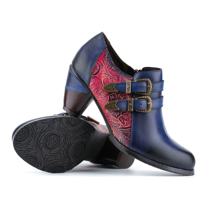 Vintage Floral Buckle Embossed Pumps