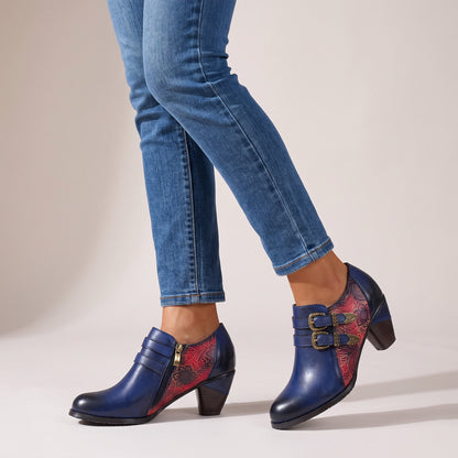Vintage Floral Buckle Embossed Pumps