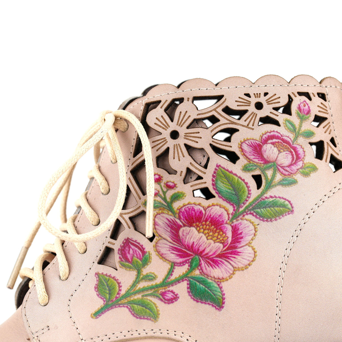 Embroidered Floral Cutout Ankle Boots