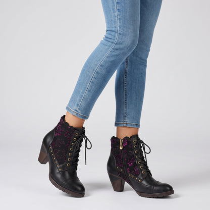 Floral Velvet Romantic Ankle Boots