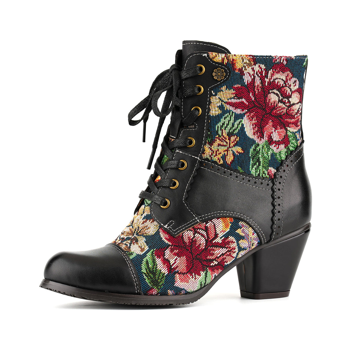 Vintage Floral Tapestry Ankle Boots