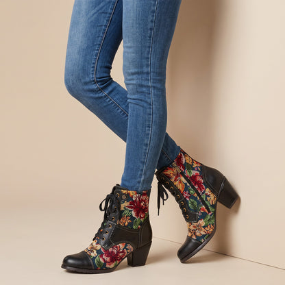 Vintage Floral Tapestry Ankle Boots