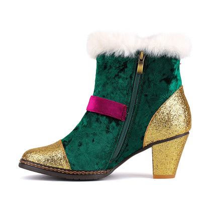 Christmas Charm Velvet Ankle Boots
