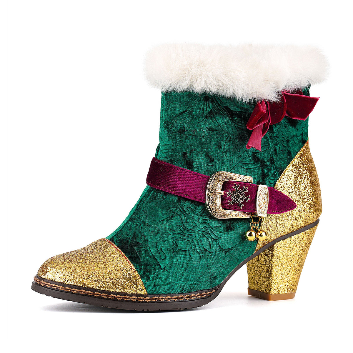 Christmas Charm Velvet Ankle Boots