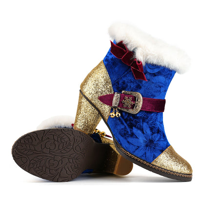 Christmas Charm Velvet Ankle Boots