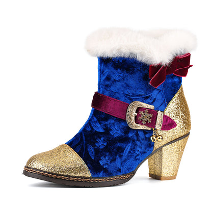 Christmas Charm Velvet Ankle Boots
